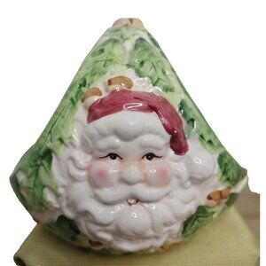 WCL Christmas Basket Ceramic Hand Painted with Santa Claus and Holly & Berries